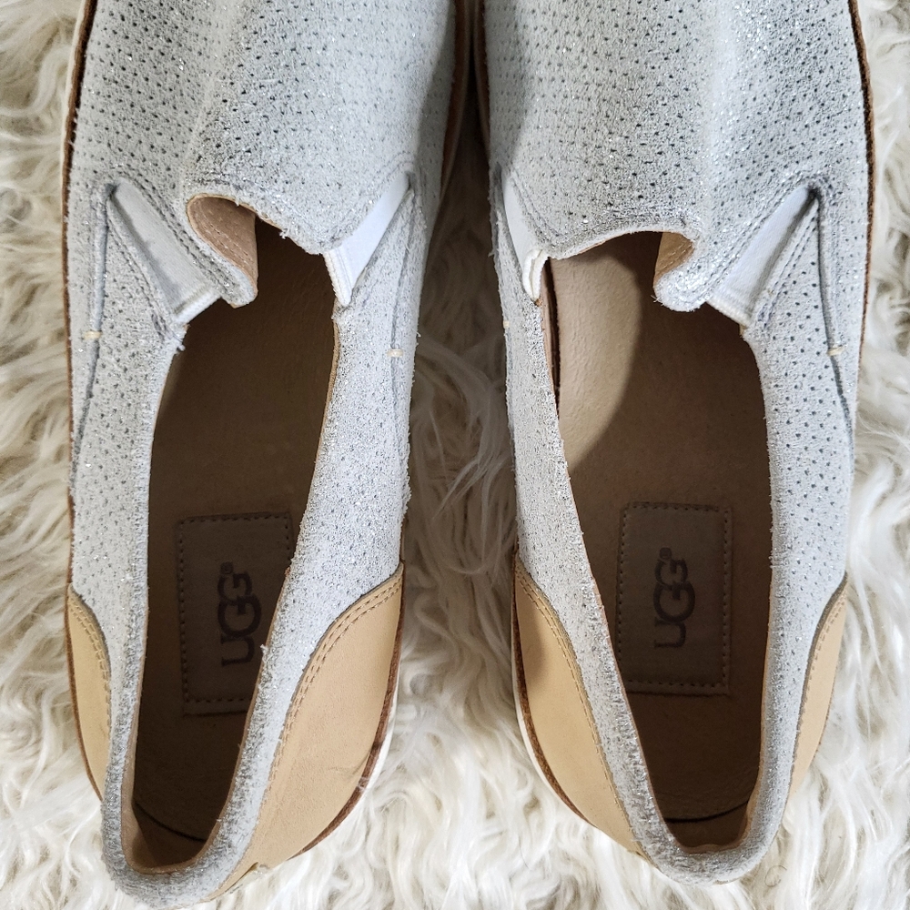 UGG Adley Perf Stardust Leather Sneaker Comfort Slip-On Shoe Silver Womens 10 - Picture 6 of 8